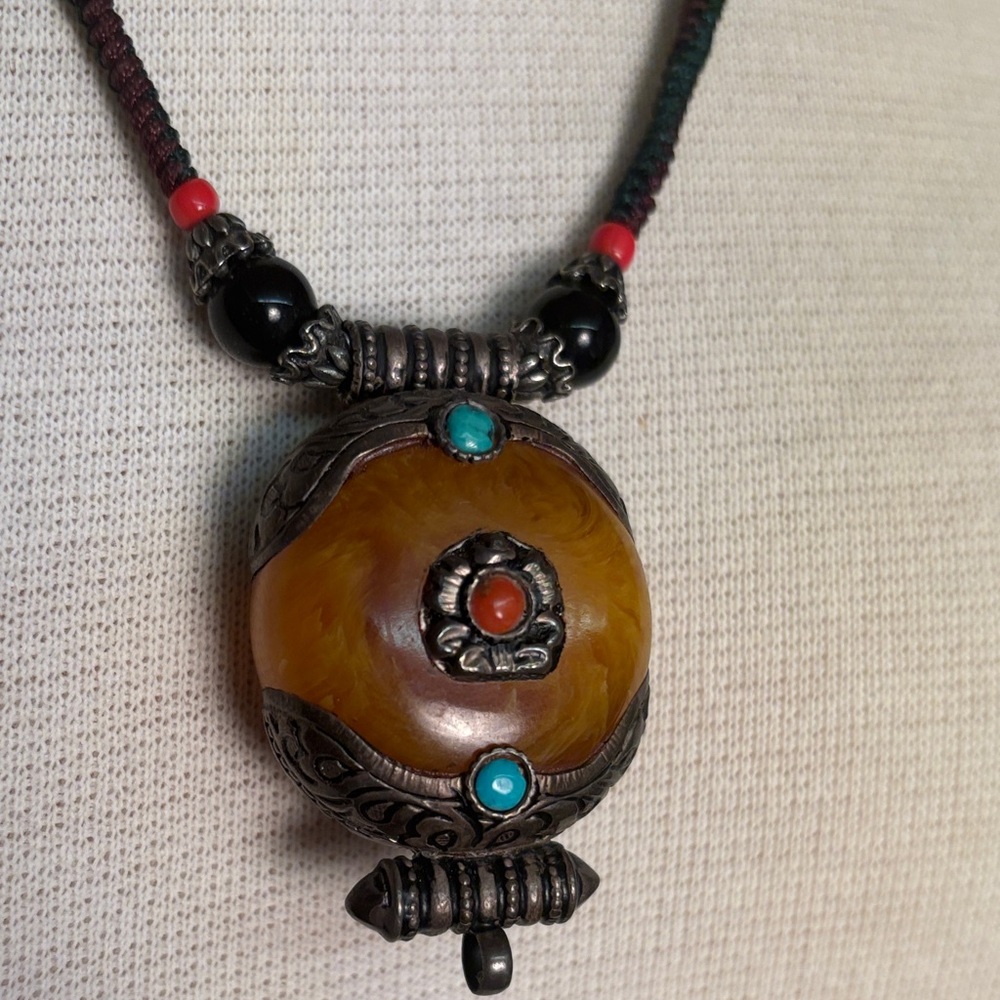Artisan Silver and Amber Pendant Necklace